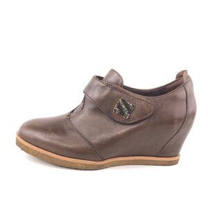 Earth Zanza Brown Leather Wedge Ankle Booties 7 B